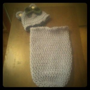 NWOT Crochet bear cocoon and hat set